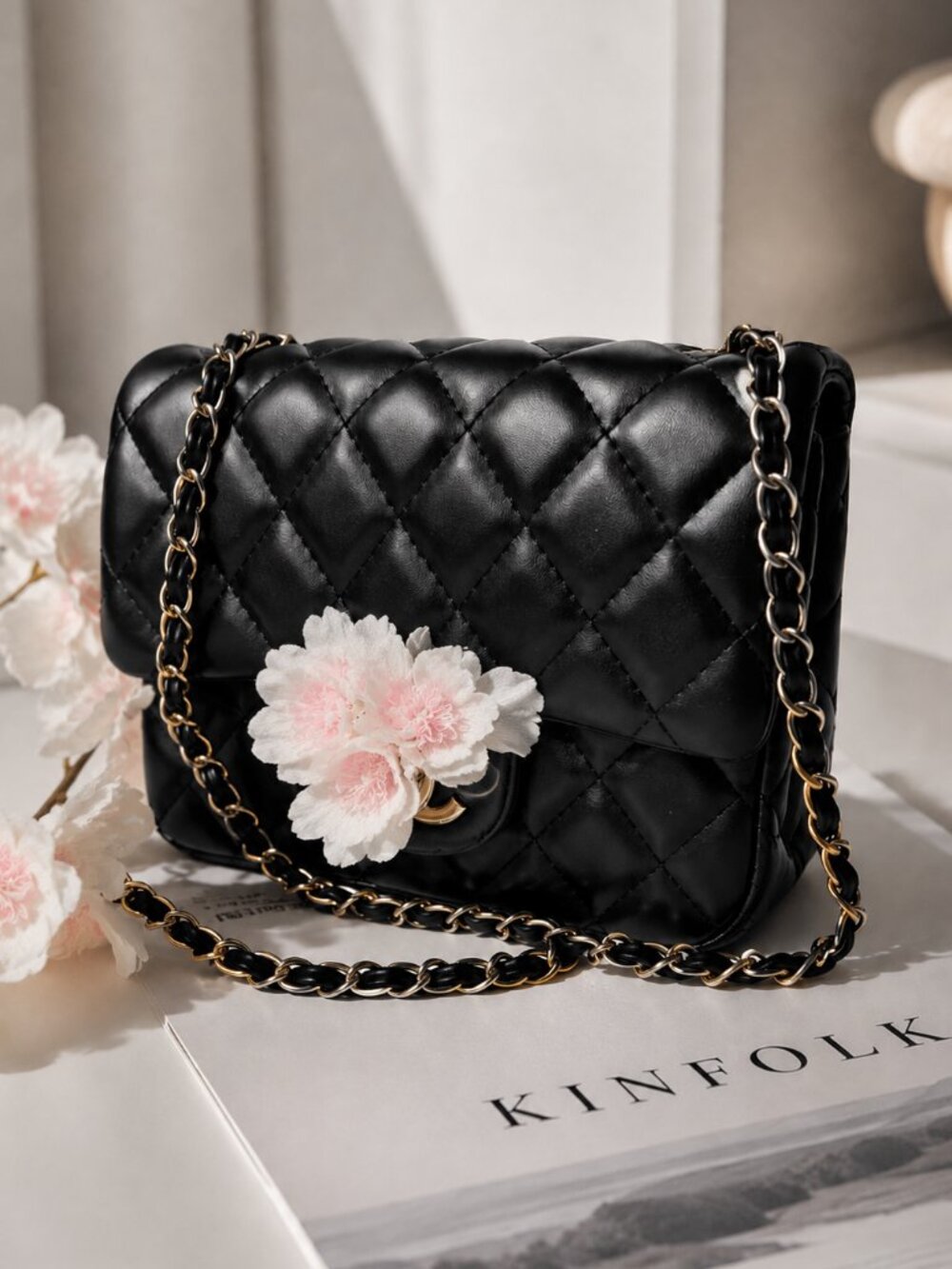 Black Quilted Crossbody Bag Gold Chain Classic Flap Shoulder Purse
